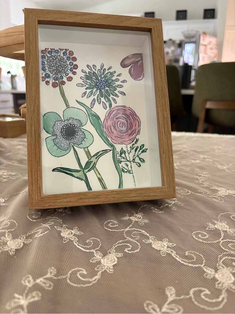 Wood Frame Floral Art original water color